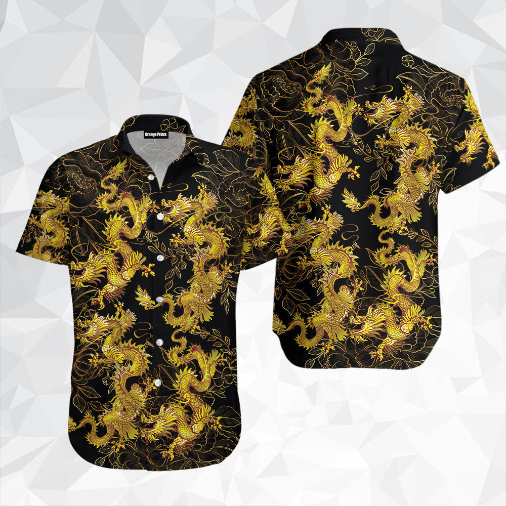 Black Gold Oriental Dragon Aloha Hawaii Shirts For Men Women Ha21944