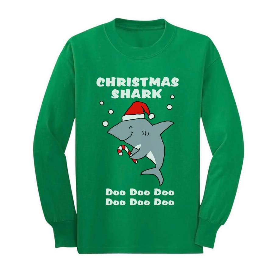 Christmas Shark Doo Doo Ugly Sweater Youth Kids Long Sleeve T-Shirt