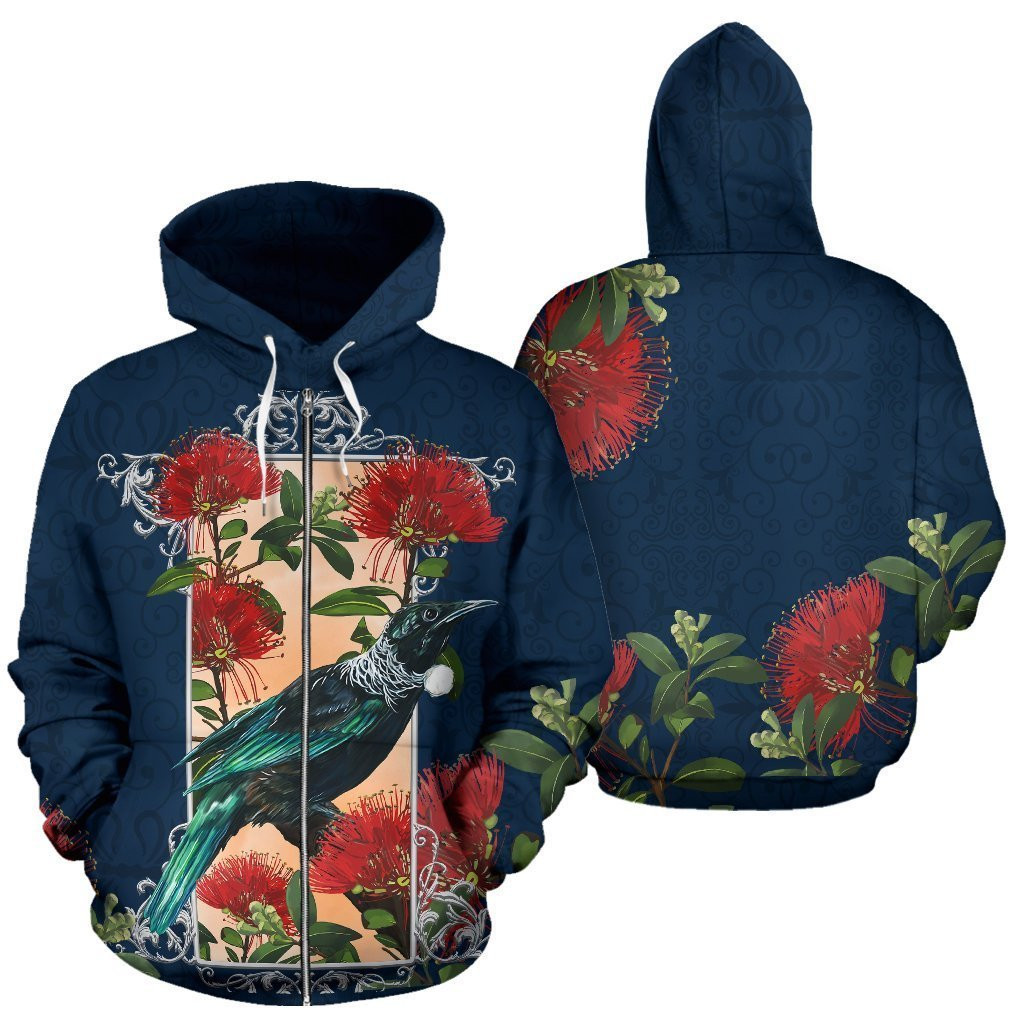 New Zealand Tui And Pohutukawa Zip Up Hoodie Pl155