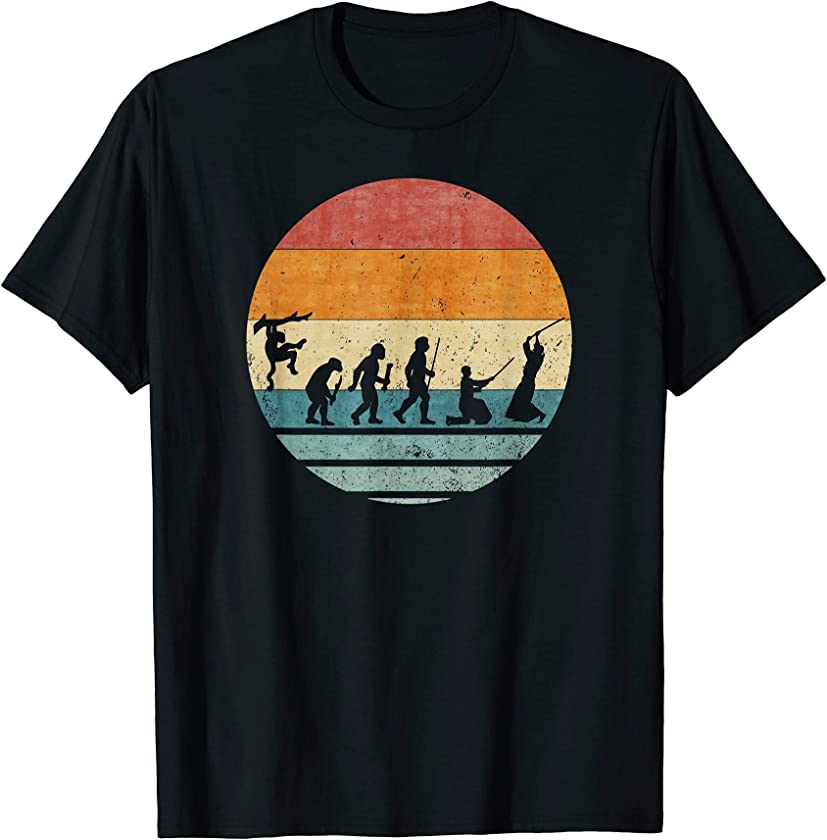 Vintage Retro Evolution Of Aikido Japanese Silhouette Funny T-Shirt