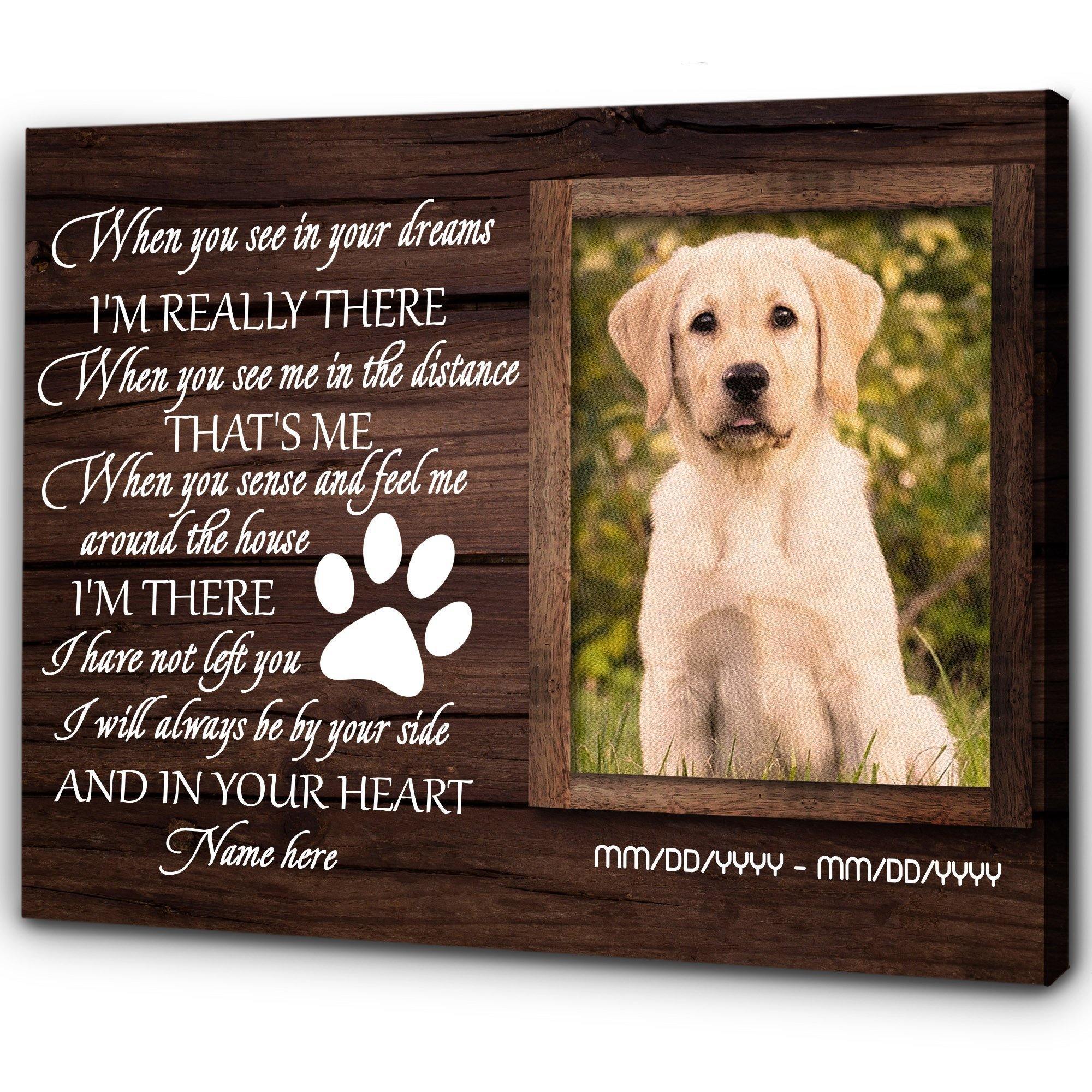 [Personalized Name, Date & Photo] By Your Side In Your Heart Memorial Dog Canvas Gift For Family Home Decor Wall Art Canvas Memorial Home Decor