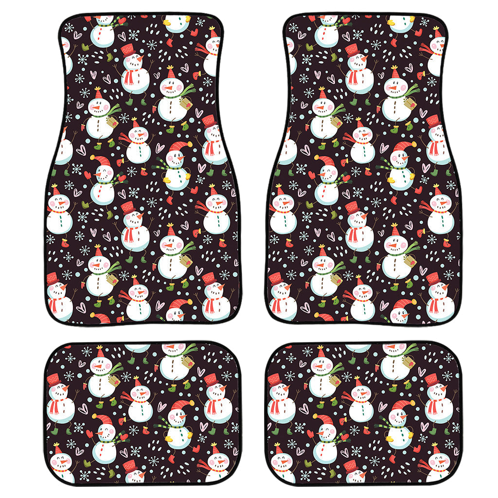 Happy Snowman Pattern Print Front And Back Car Floor Mats, Front Car Mat