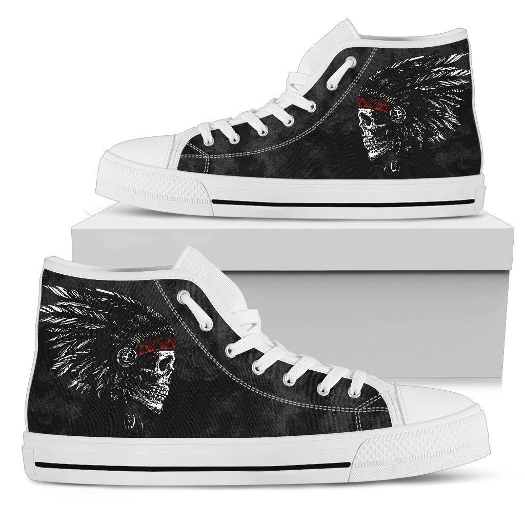 The Black Warrior Skull Native American 3D All Over Printed High Top Shoes