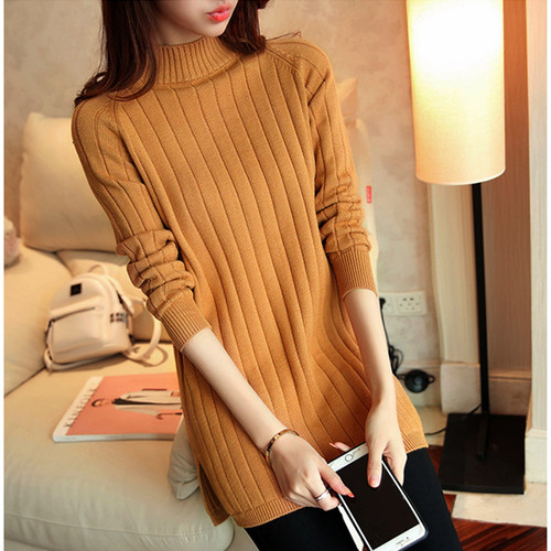 Vertical Stripe Design Warm Long Dress Sweaters Women Fashion Casual Autumn Winter Lady Bottomed Pullover Female Cheap Wholesale alx