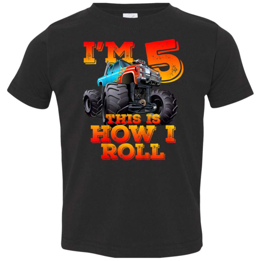 Kids 5th Birthday Boy  Monster Truck Rule JAM Tshirt 3321 Rabbit Skins Toddler Jersey T-Shirt