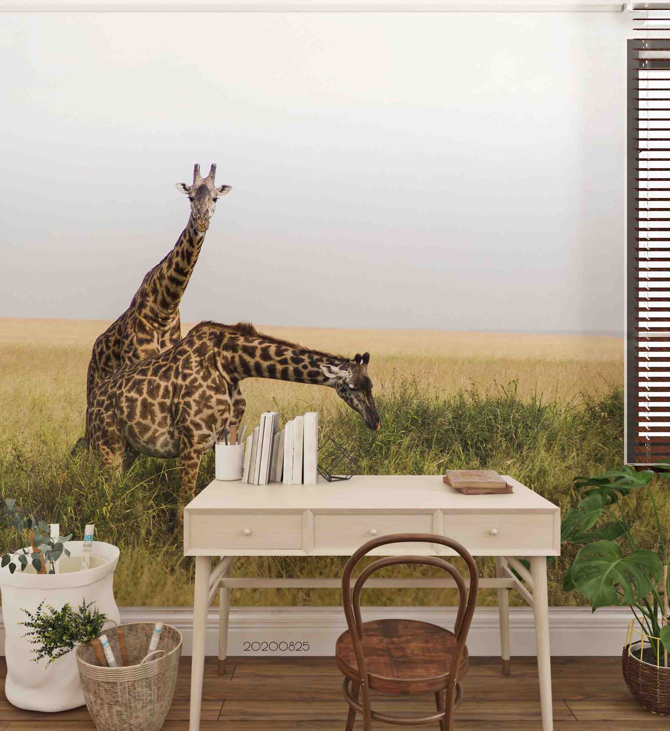 3D Meadow Animal Giraffe Wall Mural Wallpaper Lqh 74