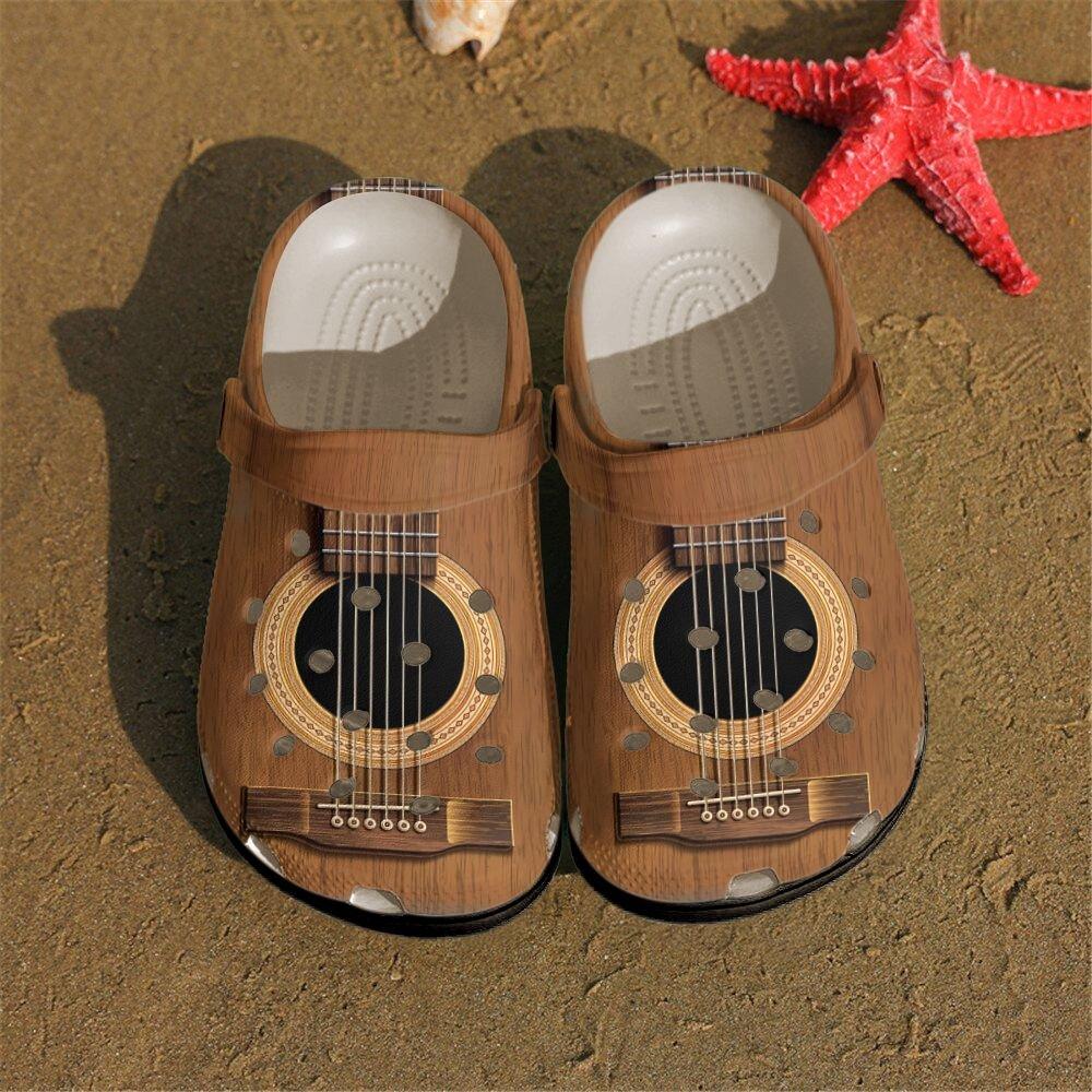 Guitar Personalized Clog, Custom Name, Text, Color, Number Fashion Style For Women, Men, Kid, Print 3D Brown Guitar