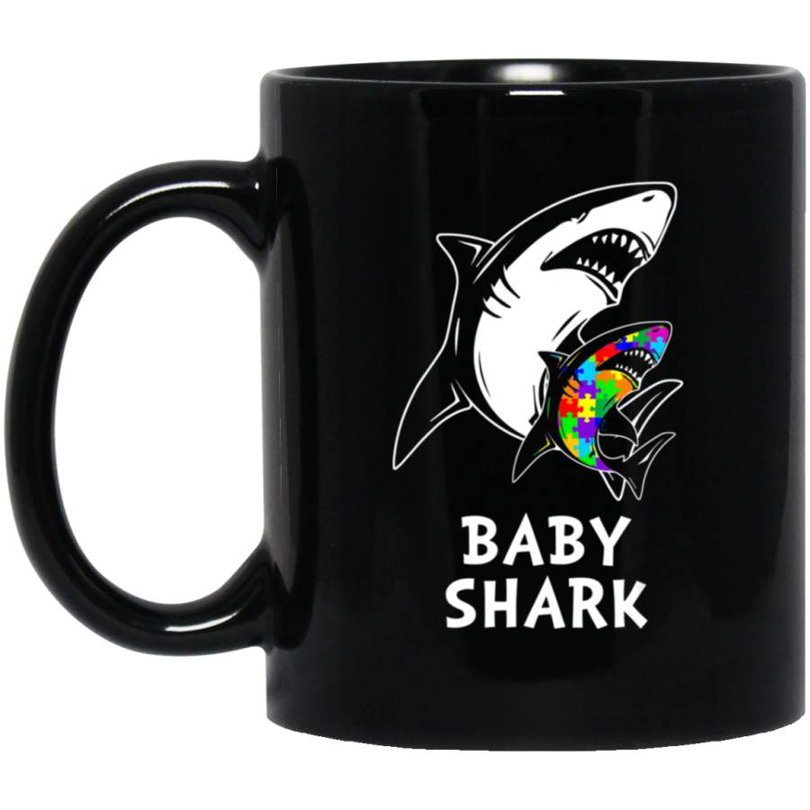 Baby Shark Autism Awareness 11oz 15oz Black Mug Idea 2nd April Puzzle Ribbon Support Autism Dad Mom Kids Autistic