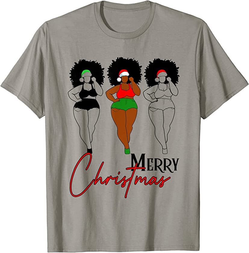 Sexy Black Girl Santa Afro African Merry Christmas Men Women T-Shirt