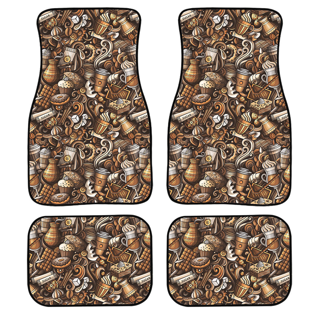 Coffee And Dessert Drawing Pattern Print Front And Back Car Floor Mats, Front Car Mat