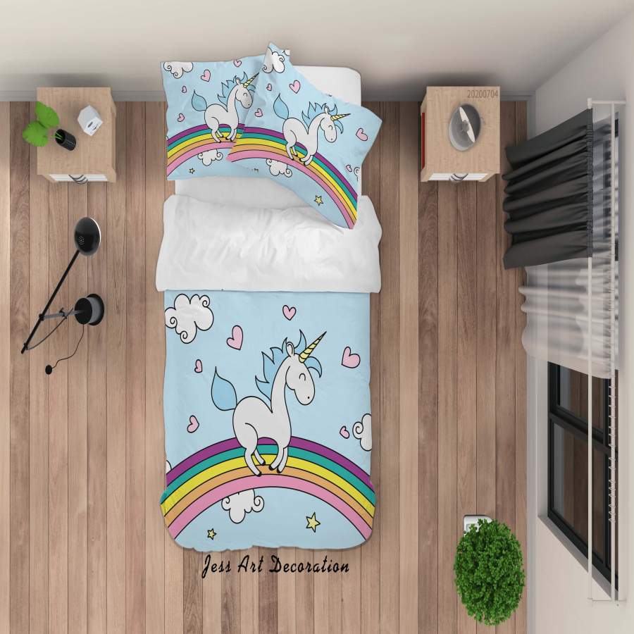 3D Blue Rainbow Unicorn Quilt Cover Set Bedding Set Duvet Cover Pillowcases SF49