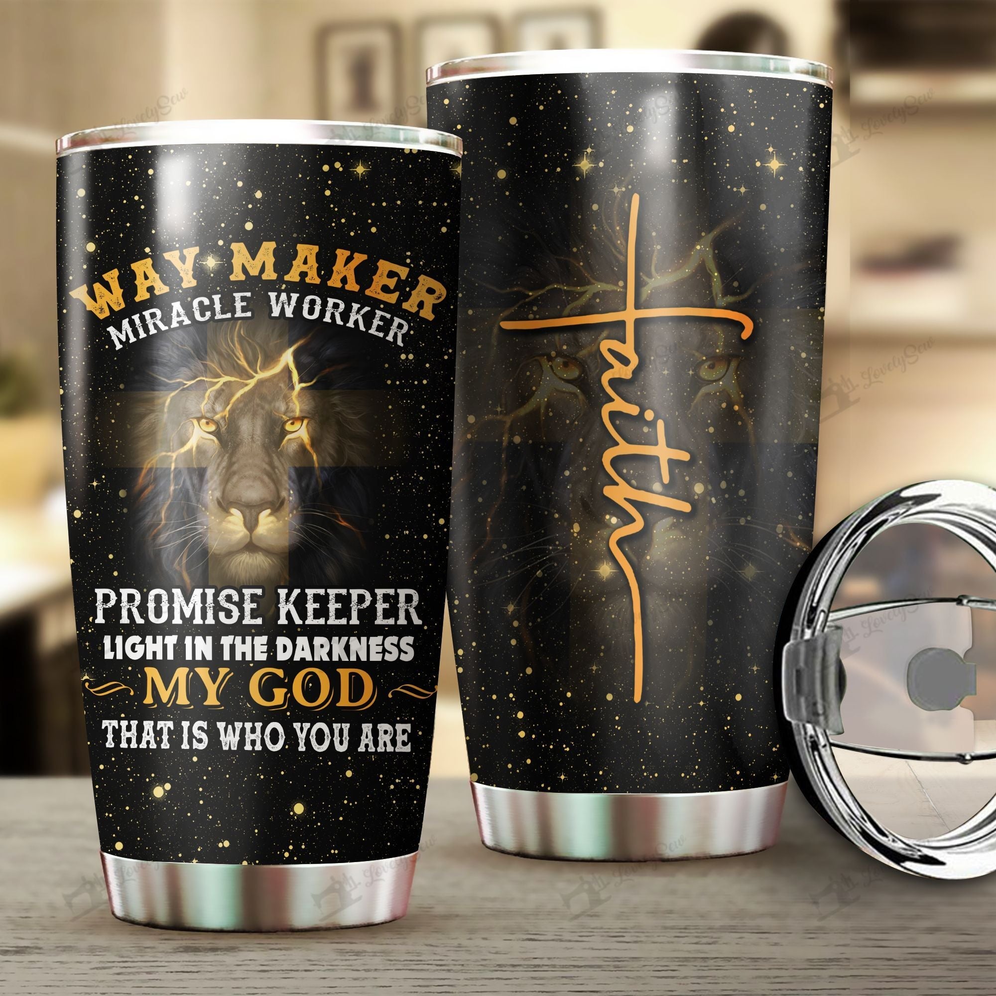 Thu0137 Way Maker Faith Lion Of Judah Stainless Steel Personalized Stainless Steel Tumbler Customize Name, Text, Number