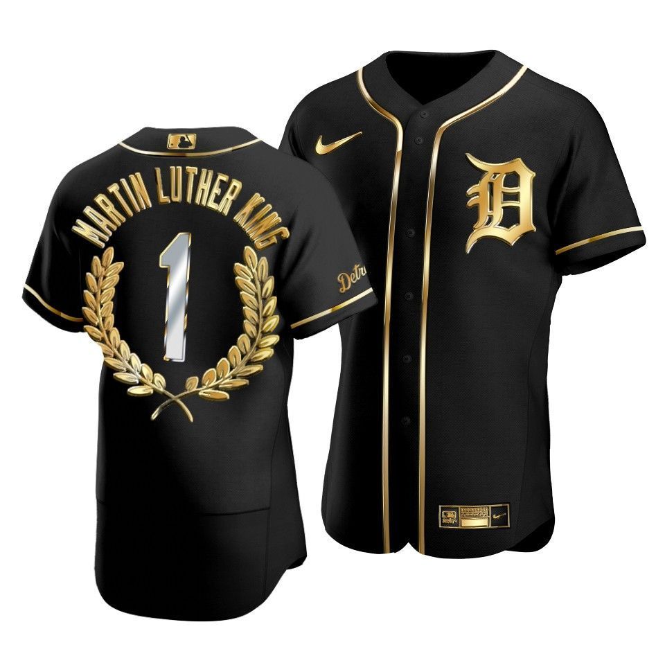 Men’S Detroit Tigers Martin Luther King Black Special Golden Edition Jersey