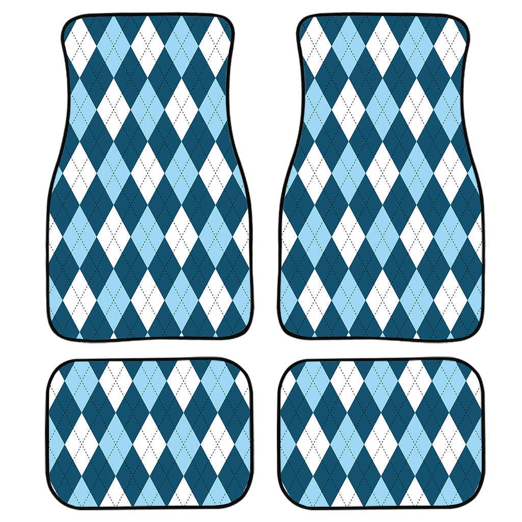 Soft Blue Argyle Pattern Print Front And Back Car Floor Mats, Front Car Mat