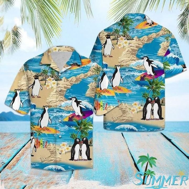 Penguin Lover Hawaii Graphic Print Short Sleeve Hawaii Casual Shirt Ha94730