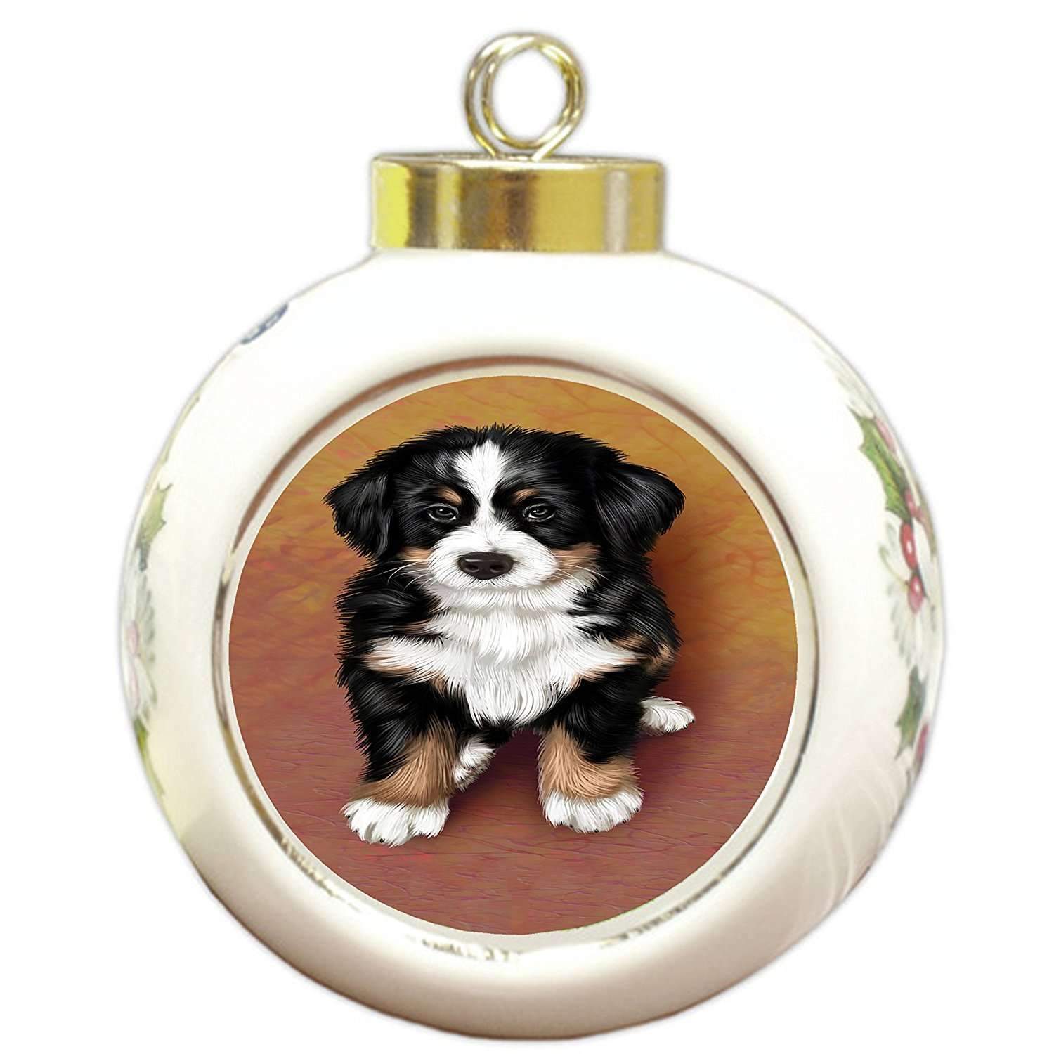 Bernese Mountain Puppy Dog Round Ball Christmas Ornament