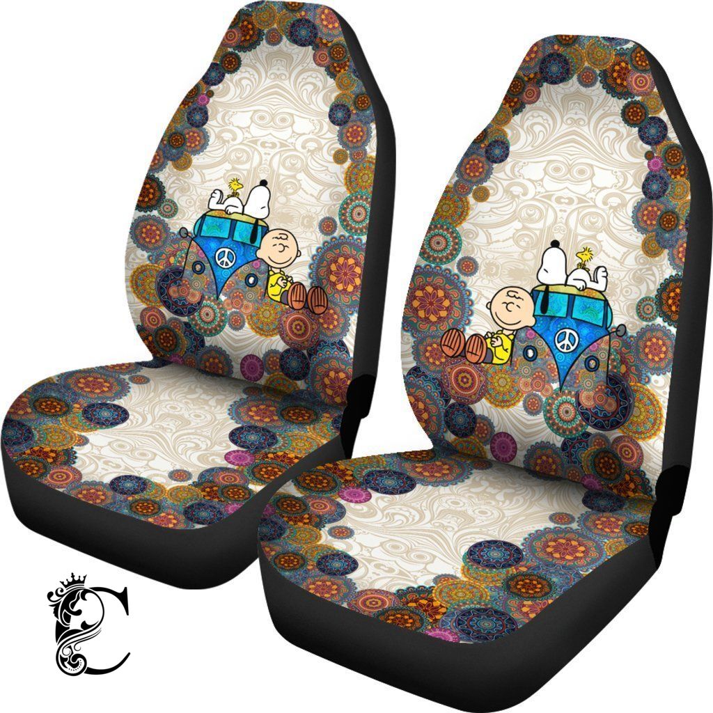 Snoopy On Vw Bus Cartoon Car Seat Covers 191119 (Set Of 2)
