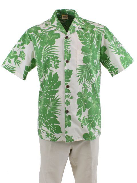 Hibiscus Panel Green White Best Design Hawaii Shirt Ha84522