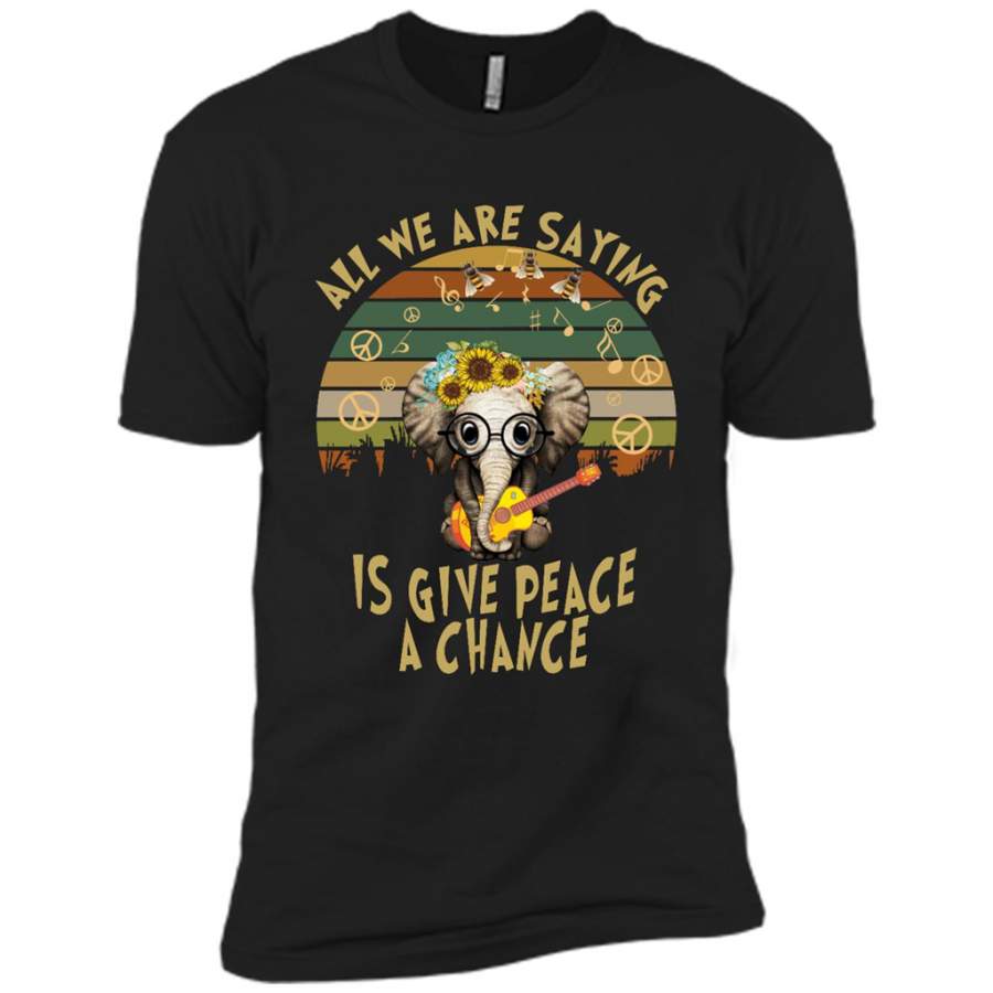 All We Are Saying Is Give Peace A Chance, Retro VIntage, Elephant Floral Guitar Design – Canvas Unisex USA Shirt