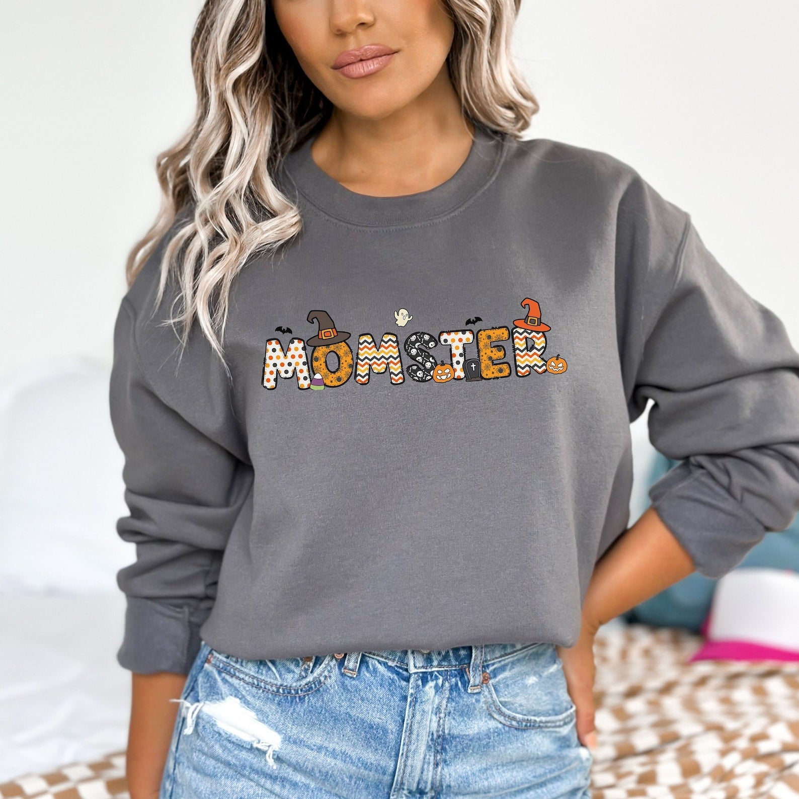 Momster Mom Halloween Sweatshirt 2D Crewneck Sweatshirt All Over Print Sweatshirt For Women Sweatshirt For Men Sws3674