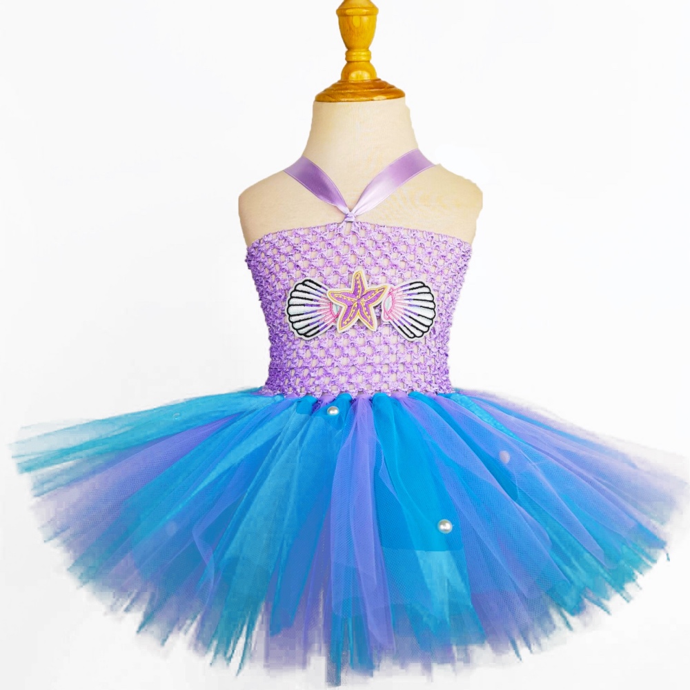 Baby Girls Shell Sea Star Mermaid Tutu Dress Kids Crochet Pearl Tulle Dress Children Birthday Party Costume Photography Dresses alx