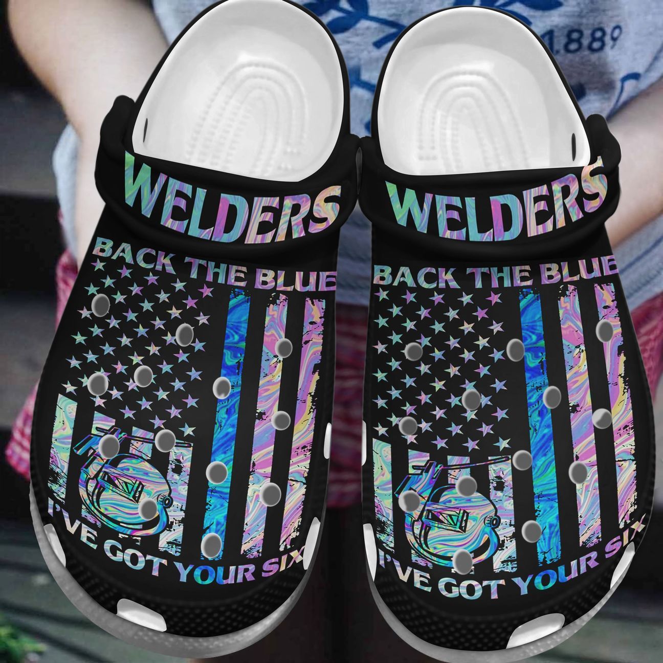 Welders Personalized Clog, Custom Name, Text, Color, Number Fashion Style For Women, Men, Kid, Print 3D Back The Blue