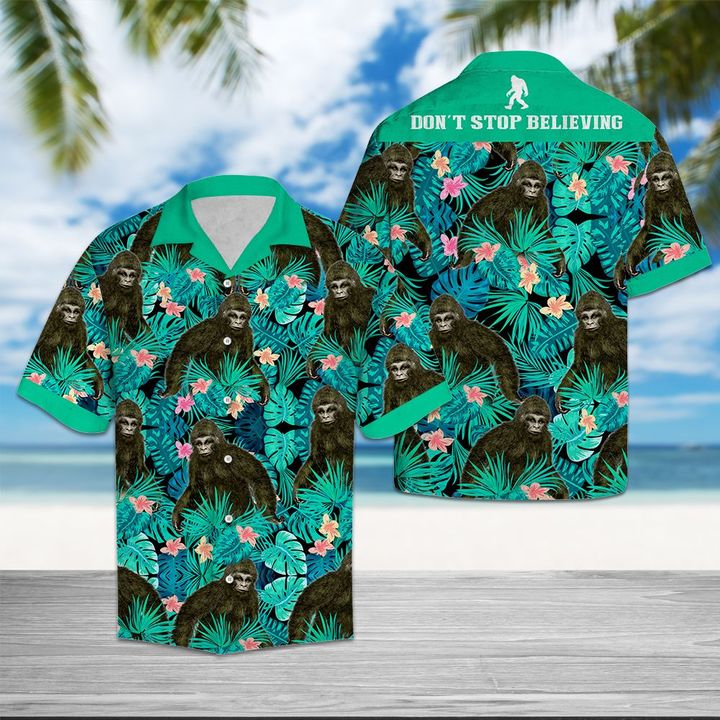 Bigfoot Dont Stop Believing Hawaii Shirt Summer Button Up For Couple Ha57535