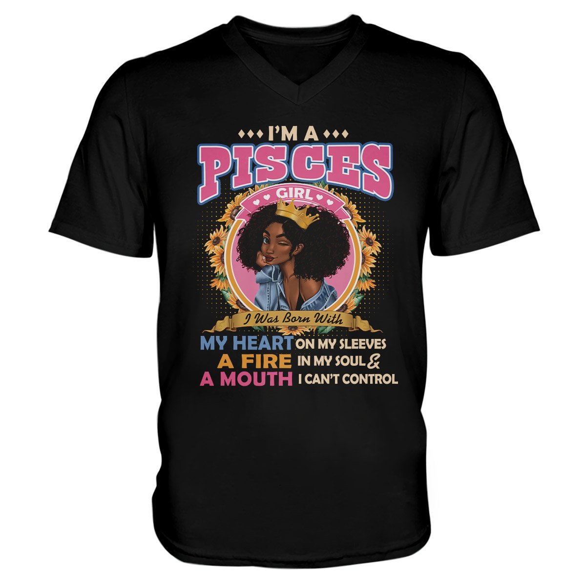 Black Queen Im A Pisces Girl Ez13 1609 Men V-Neck T-Shirt