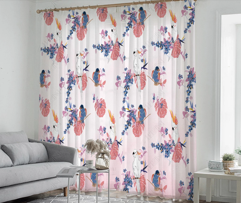 3D Cartoon Animal Parrot Floral Curtains And Drapes Lqh 17