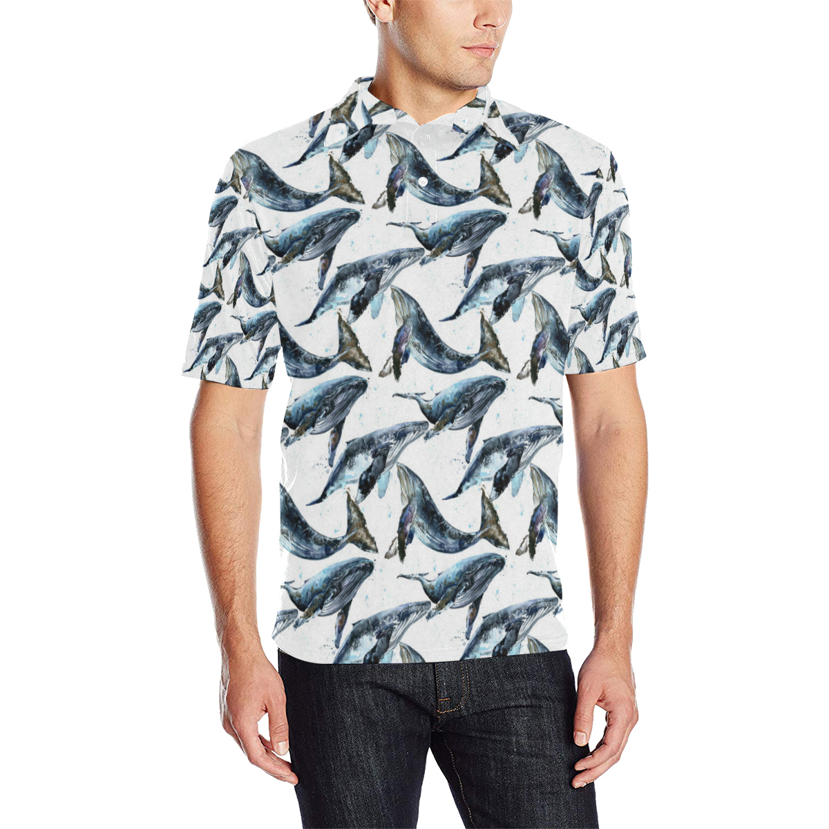 Blue Whale Pattern Print Design 03 Men Polo Shirt