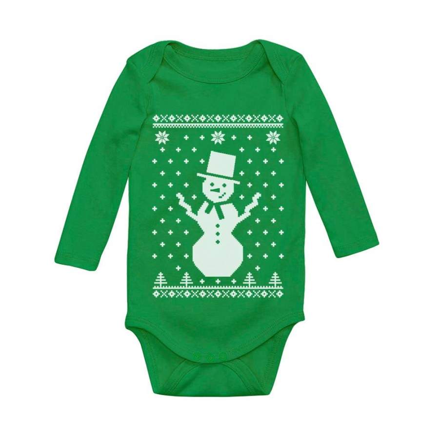 Big Snowman Ugly Christmas Baby Long Sleeve Bodysuit