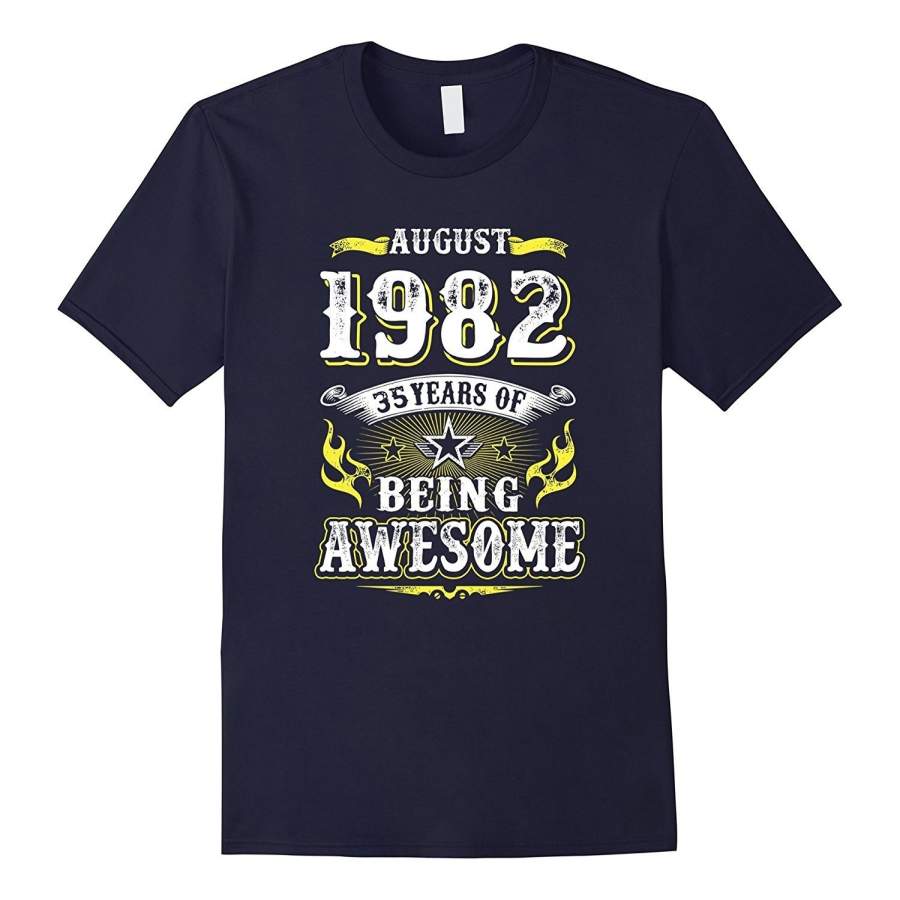 August 1982, Cheap Summer Short Sleeve T-Shirt 35 Years Of Being Awesome T-Shirt Birthday Gift Funny T Shirts