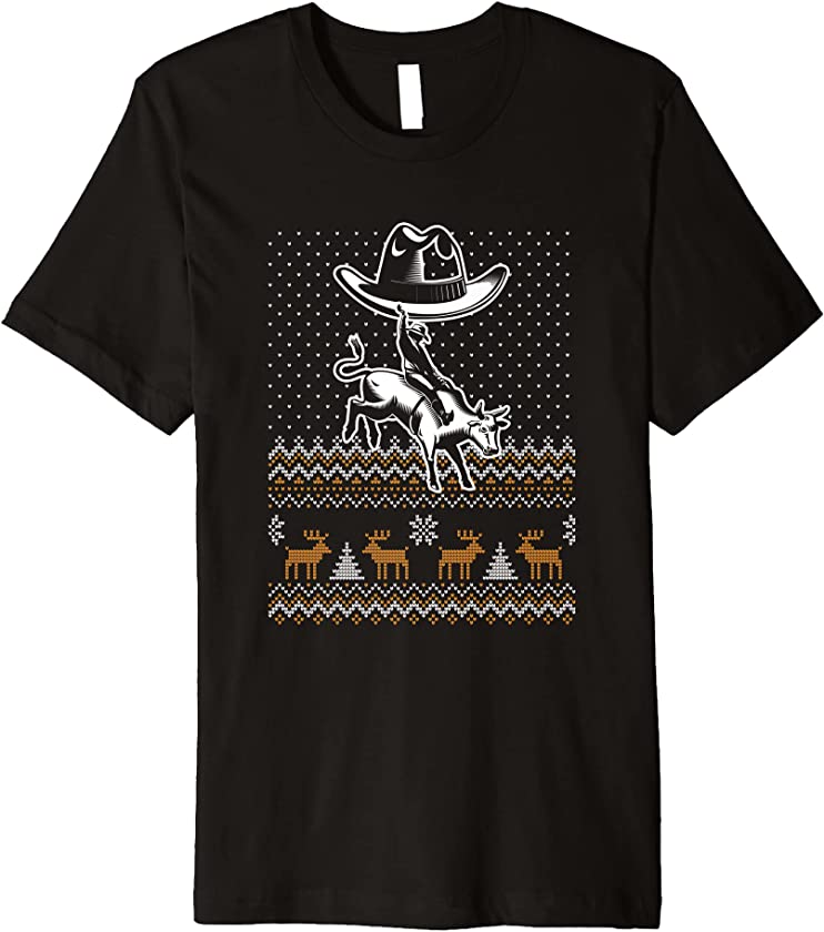 Ugly Christmas X-Mas Bull Riding Rodeo Santa Claus New Year Premium T-Shirt