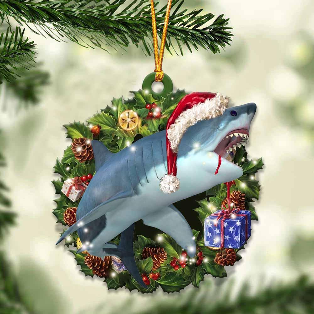 Shark And Christmas Gift Christmas Ornament Chm