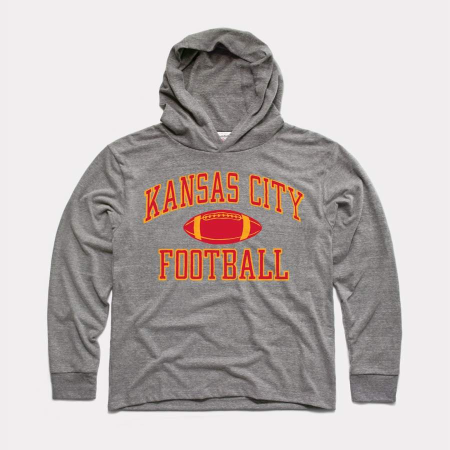 Grey Kansas City Football Vintage Arrowhead Lightweight Hoodie Sweatshirt