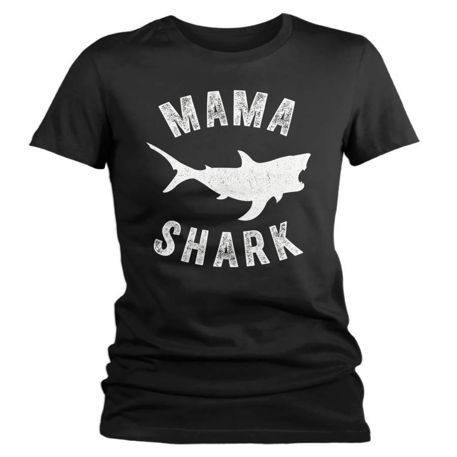 Women’s Mama Shark T Shirt Shark Shirts Matching Mom TShirt Mother’s Day Gift Idea Tee Family Shirts