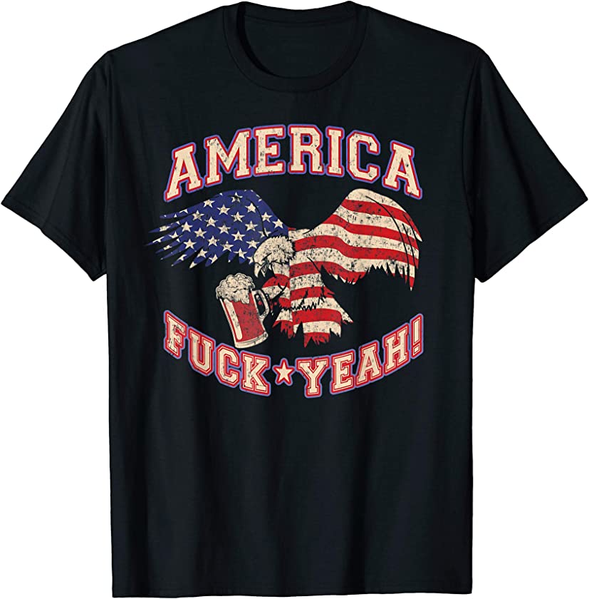 America Fuck Yeah Bald Eagle Beer 4th of July Vintage T-Shirt