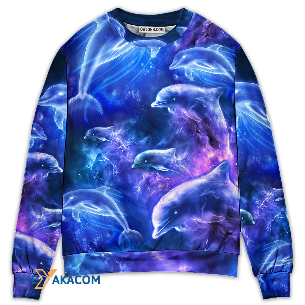 Dolphin Galaxy Neon Glow Style Gift For Lover Ugly Christmas Sweater