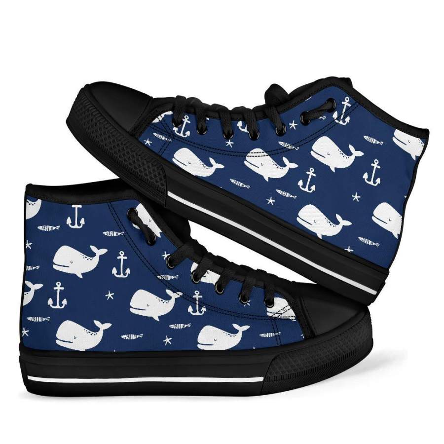 Pattern Print Humpback Whale Men Women’s High Top Shoes