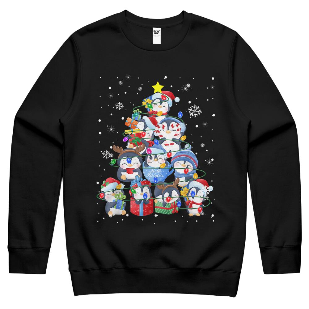 Cute Penguin Christmas Tree Gift Decor Xmas Tree Crewneck Sweatshirt