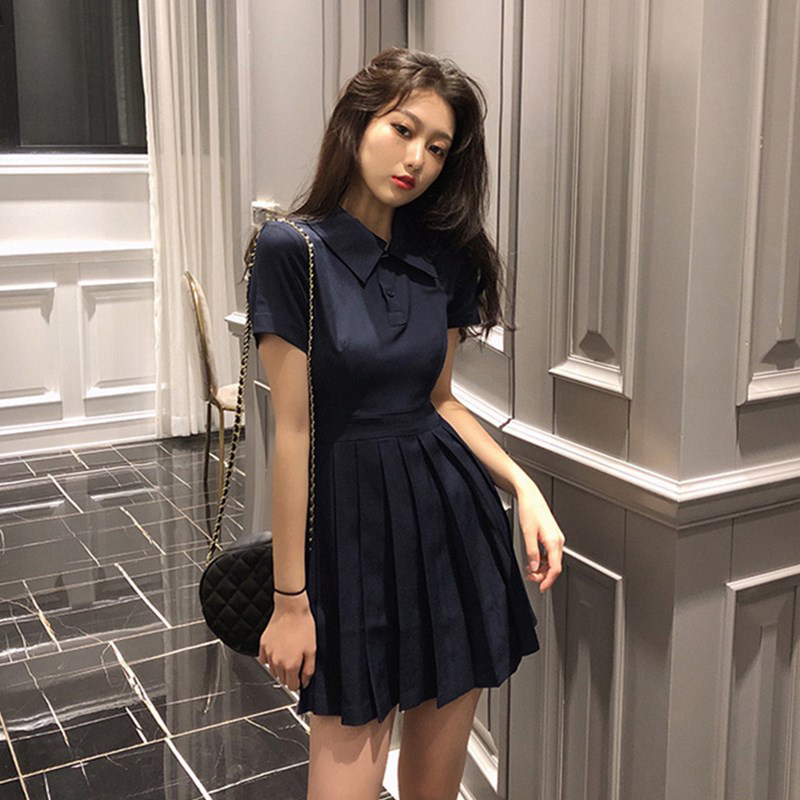 Summer Pleated Mini Dress Women Short Sleeve High Waist Office Lady Korean French Sweet Party Dress Summer Student Style Z224 alx