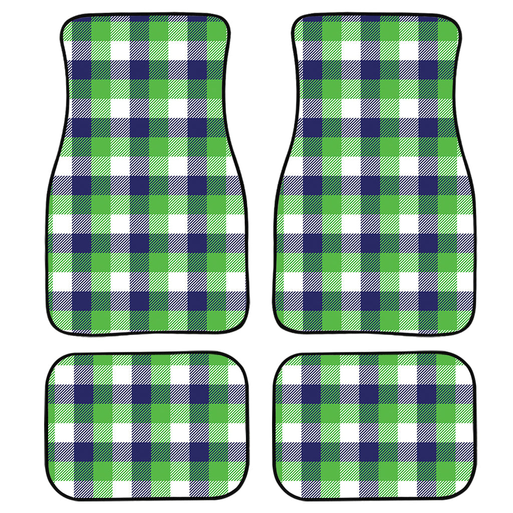 White Green And Blue Buffalo Plaid Print Front And Back Car Floor Mats, Front Car Mat