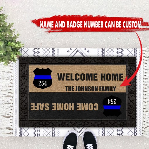 Police Back The Blue Welcome Home Doormat Come Home Safe Doormat Custom Name And Badge Number All Over Printed