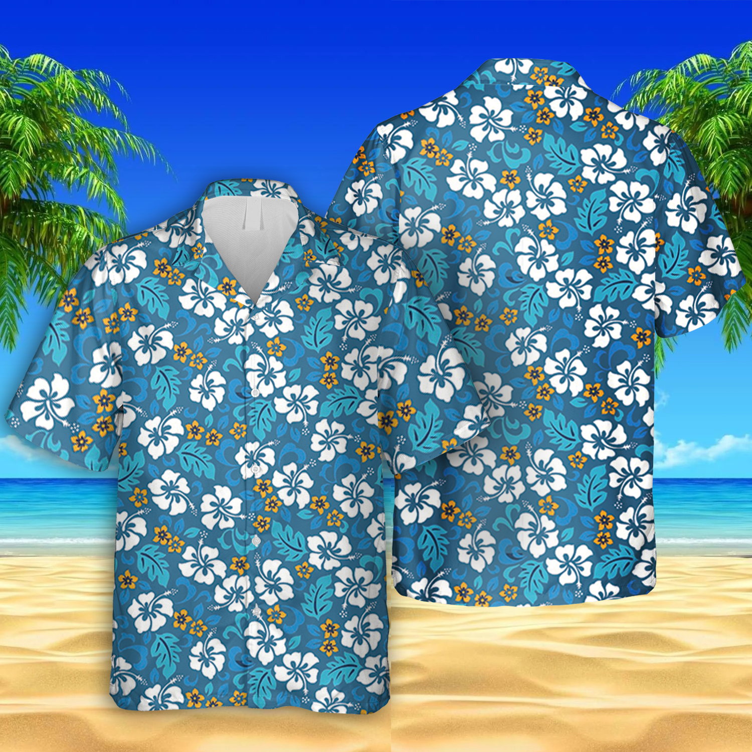 Floral Blue Hawaiian Summer Vintage Clothing Ha3092