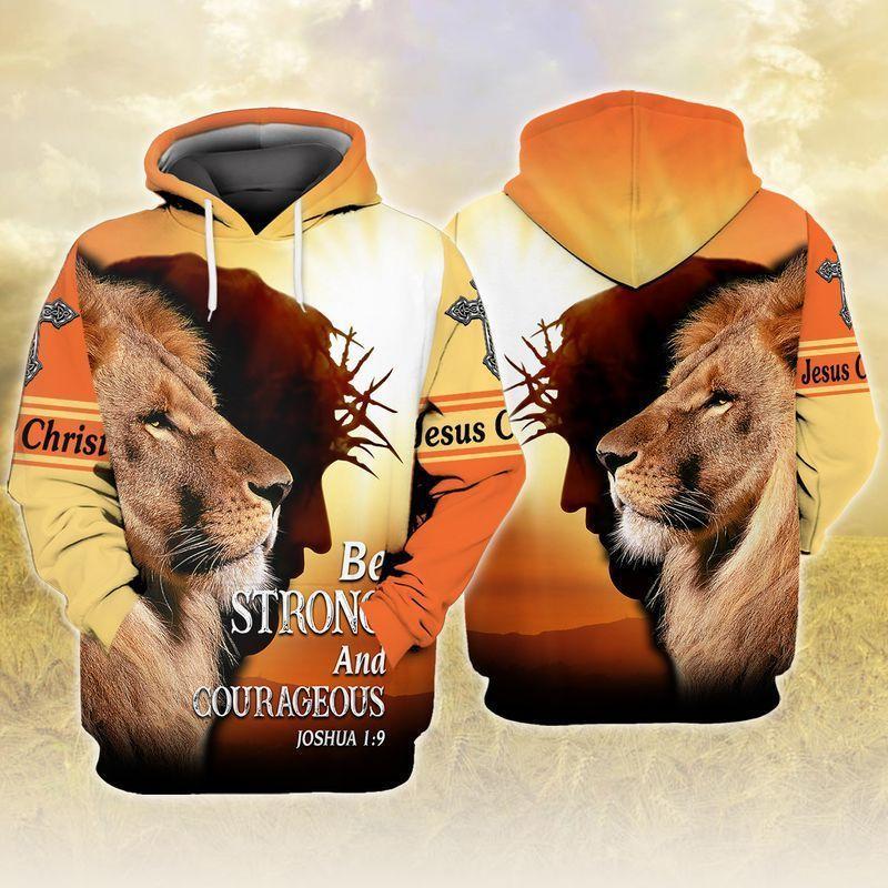 Unifinz Jesus Shirt Be Strong And Courageous Joshua 1:9 Lion Orange T-Shirt Jesus Hoodie 2022