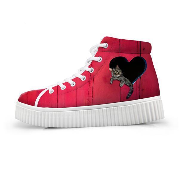3D Heart-shaped Women High Top Cat Shoes