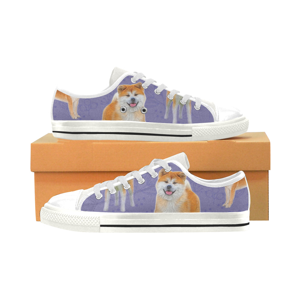 Akita Lover White Low Top Canvas Shoes for Kid