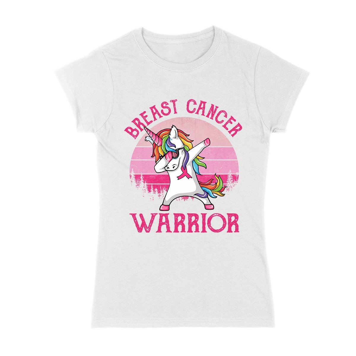 Breast Cancer Awareness Warrior Unicorn Retro 01 Ez01 Ladies T-Shirt