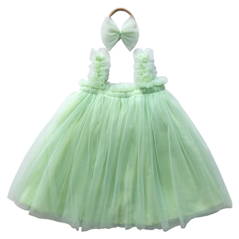 Baby Girls Tutu Dress Toddler Party Tulle Sundress Infant Princess Sleeveless Dresses Hair Clip Bow Headband alx