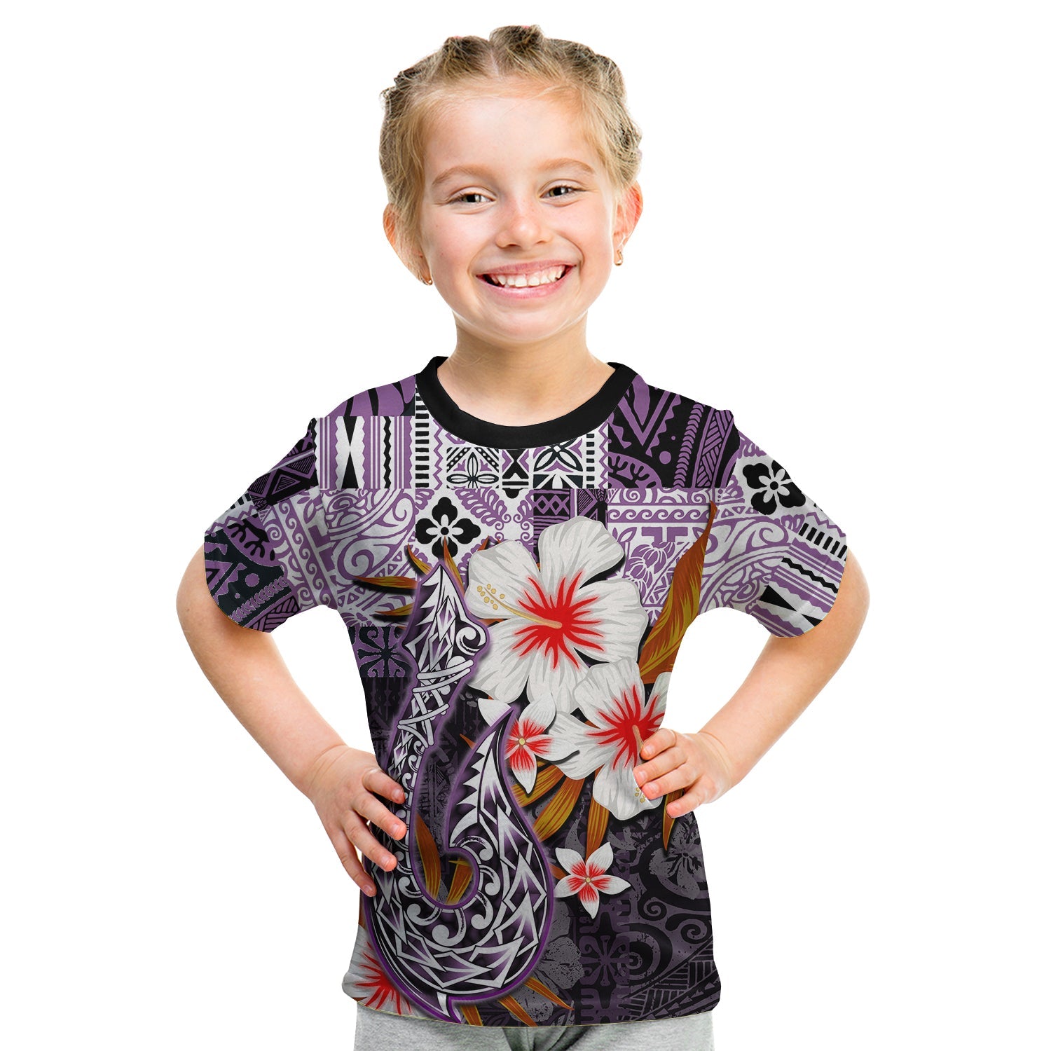 Hawaiian Fish Hook T Shirt Kid Purple Style Ha88519